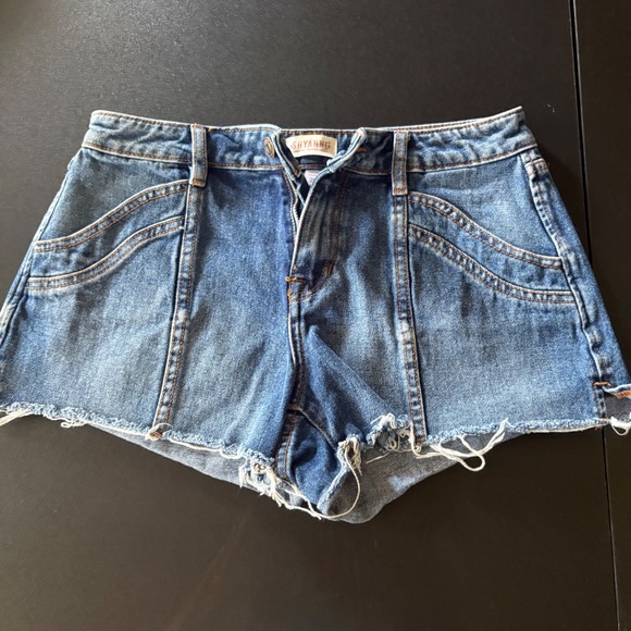 shyann Pants - Cotton denim midrise cutoff shorts Shyann frayed raw hem cowboy western size 29